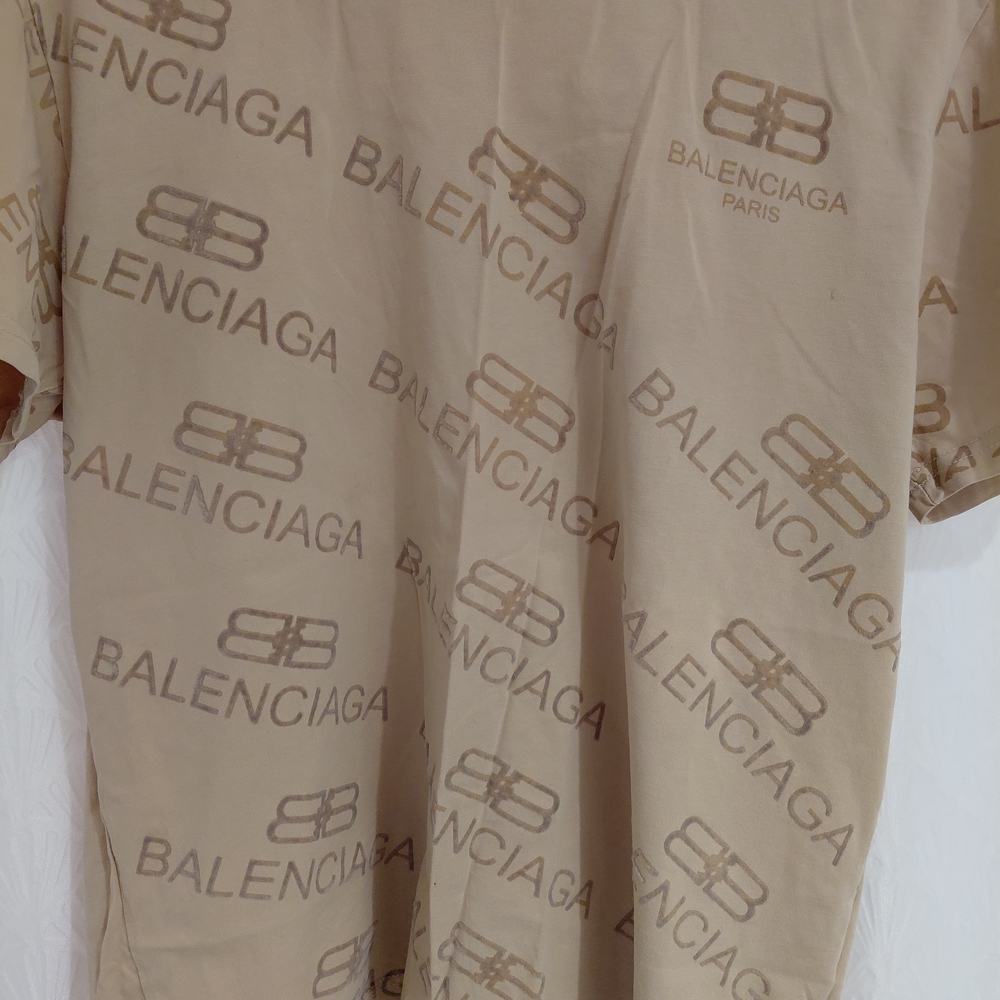 Vintage Balenciaga Paris Cream Beige Logo Men's Shirt Lg
